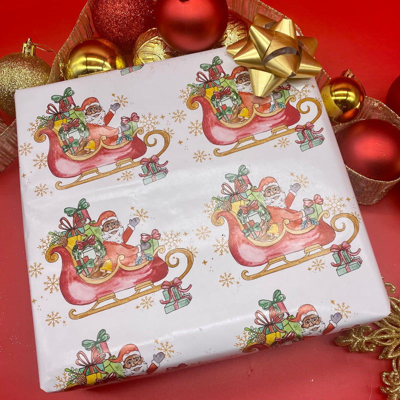 Jolly Saint Nick Black Santa Wrapping Paper – Curly Contessa