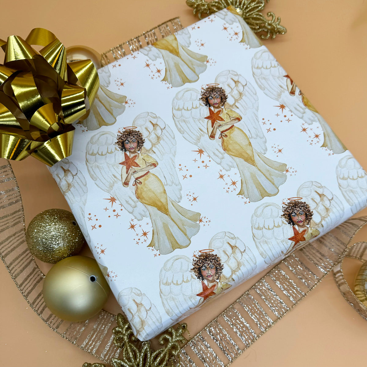 Heavenly Grace Black Angel Wrapping Paper