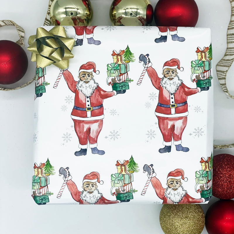 Jolly Saint Nick Black Santa Wrapping Paper