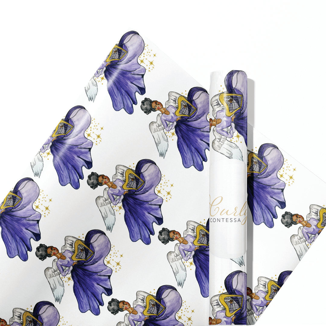 Boho Wrapping Paper Roll With Feathers and Arrows, Purple Wrapping
